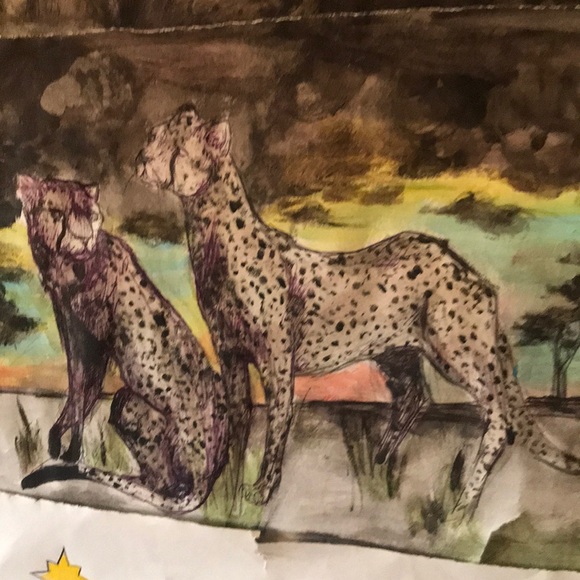 Water color illustration. Cheetahs run this game - Picture 2 of 3
